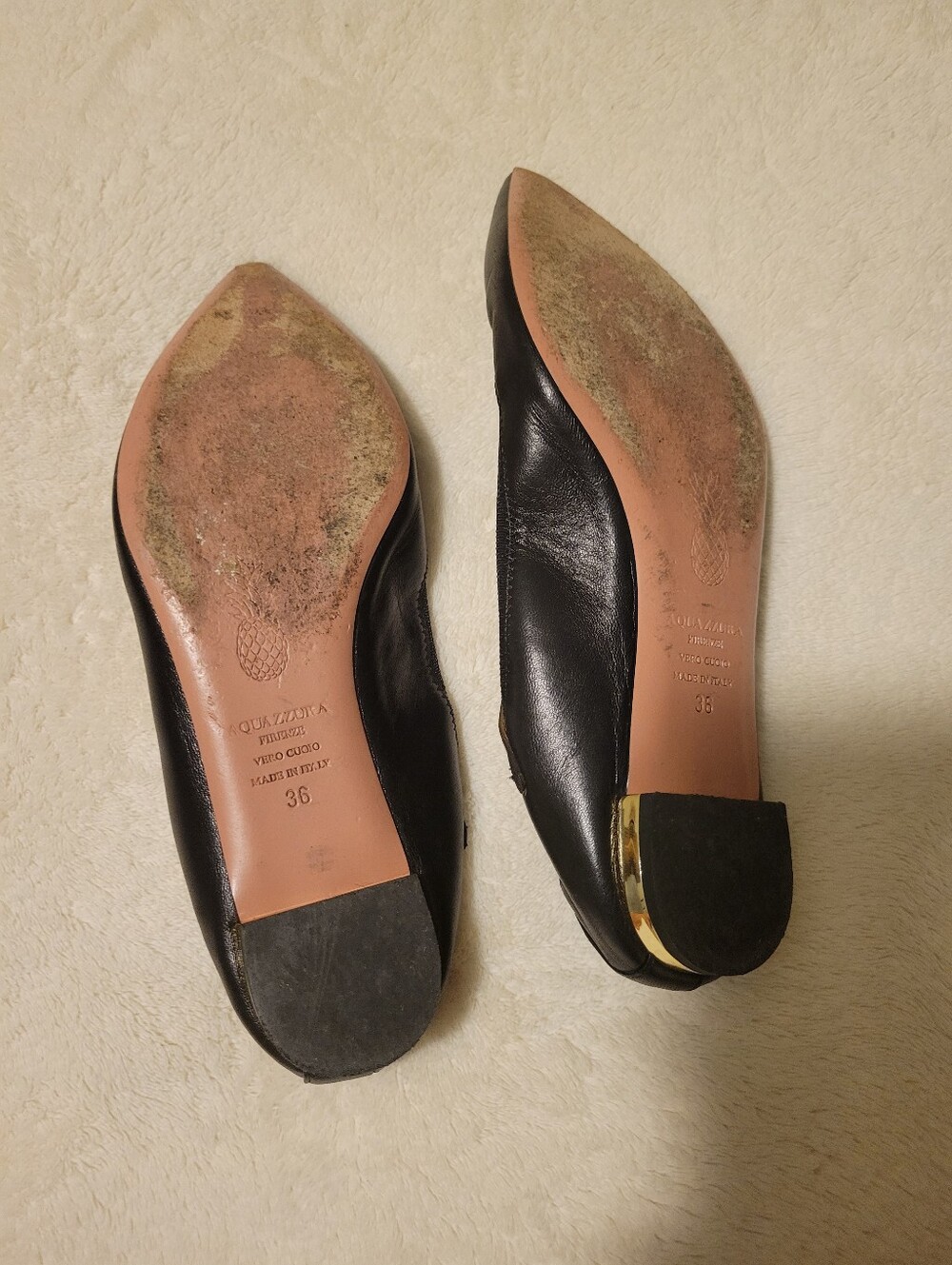 Aquazzura Black Pointed-Toe Pearl-Trim Flats - Picture 3 of 4